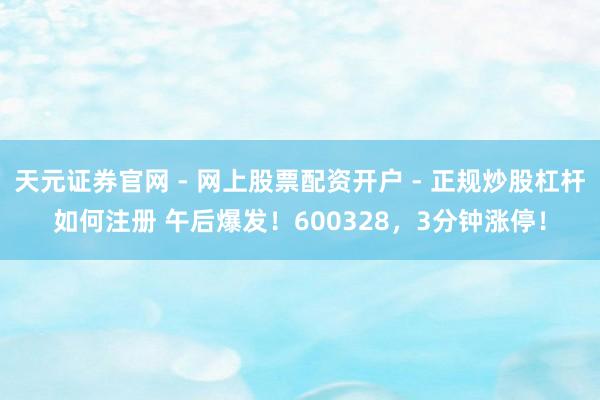 天元证券官网 - 网上股票配资开户 - 正规炒股杠杆如何注册 午后爆发！600328，3分钟涨停！
